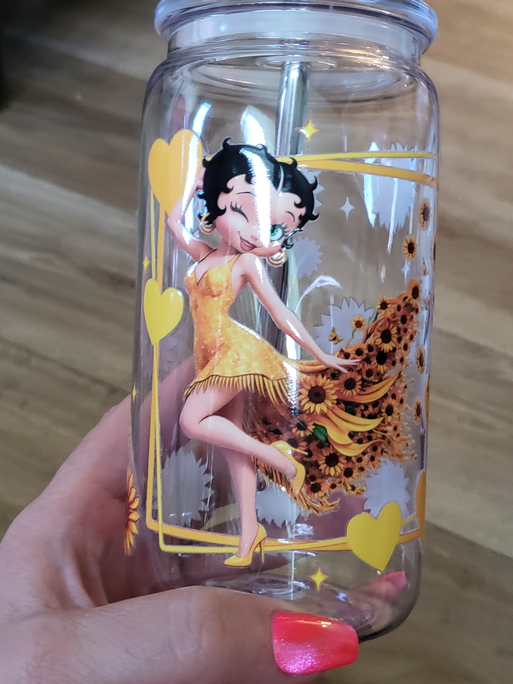 Betty Boop Yellow & Black Floral Travel Tumbler